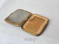 Guilloché Compact Enamel Roses Double Vanity Scalloped Edges Mirrored Powder Box