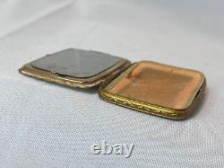 Guilloché Compact Enamel Roses Double Vanity Scalloped Edges Mirrored Powder Box
