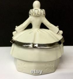 Half Doll Powder Jar Porcelain Dresser Box Lady Pierrot Harlequin Figural Art Deco