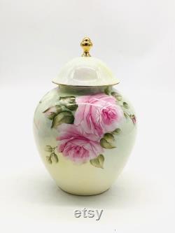 Hand-Painted English Porcelain Powder Jar Decorated with Roses Aynsley Inspired Cabbage Rose Pretty Flower Trinket Pot made in England