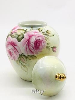 Hand-Painted English Porcelain Powder Jar Decorated with Roses Aynsley Inspired Cabbage Rose Pretty Flower Trinket Pot made in England