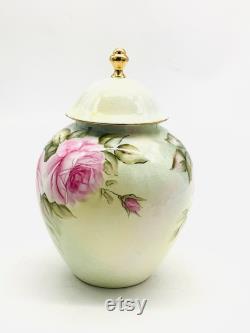 Hand-Painted English Porcelain Powder Jar Decorated with Roses Aynsley Inspired Cabbage Rose Pretty Flower Trinket Pot made in England