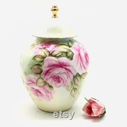 Hand-Painted English Porcelain Powder Jar Decorated with Roses Aynsley Inspired Cabbage Rose Pretty Flower Trinket Pot made in England