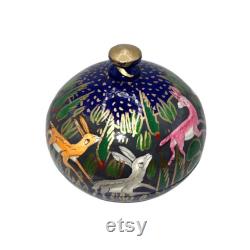 Hand painted forest scene papier-mâché trinket powder box gift made in Kashmir