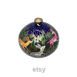 Hand painted forest scene papier-mâché trinket powder box gift made in Kashmir