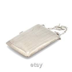 Handmade Sterling Silver Powder Case, Estate Vintage Silver Powder Box with Chain-Link Handle, Antique Powder Compact, Powder Chatelaine