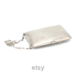 Handmade Sterling Silver Powder Case, Estate Vintage Silver Powder Box with Chain-Link Handle, Antique Powder Compact, Powder Chatelaine