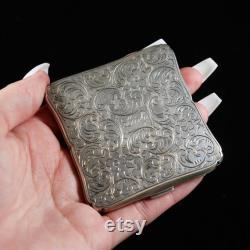 Handmade Sterling Silver Powder Case, Floral Engraved Powder Silver Box, Vintage Bridal Gift Powder Compact, Antique Powder Chatelaine