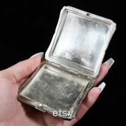 Handmade Sterling Silver Powder Case, Floral Engraved Powder Silver Box, Vintage Bridal Gift Powder Compact, Antique Powder Chatelaine