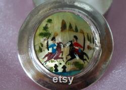 Handpainted Mother Of Pearl Trinket Boxes Polo Players Warriors On Horses Embossed MOP Small Silver Powder Boxes Mirrored Covers Set Of 2