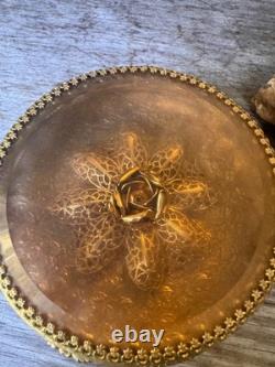 Hollywood Regency Gold Tone Ormolu Style Vanity Powder Box Glass Insert