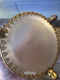 Hollywood Regency Gold Tone Ormolu Style Vanity Powder Box Glass Insert