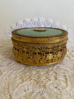 Hollywood Regency Ormolu Guilloche Style Vanity Container with Glass Insert