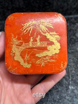 Houbigant Coeur De Jeanette Powder Box Perfume Pale Pink Asian Motif Paris Cosmetics Makeup Collectible