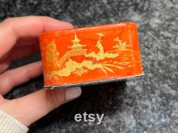 Houbigant Coeur De Jeanette Powder Box Perfume Pale Pink Asian Motif Paris Cosmetics Makeup Collectible
