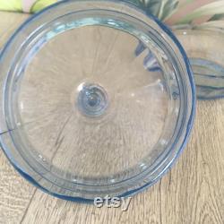 Ice blue glass trinket pot forties dressing table decor, blue glass powder pot