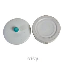 Iridescent Dresser Storage Trinket Box Vanity Decorative Power Dish Speckled Lid Turquoise Knob Ceramic Regency Bathroom Bedroom Decor