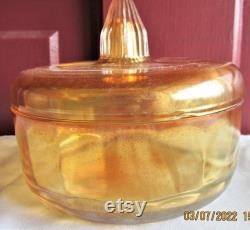 Iridescent Glass Amber or Orange Dresser Vanity Power Jar with Lid