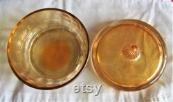 Iridescent Glass Amber or Orange Dresser Vanity Power Jar with Lid