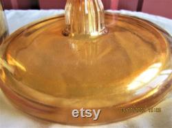 Iridescent Glass Amber or Orange Dresser Vanity Power Jar with Lid