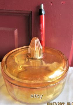 Iridescent Glass Amber or Orange Dresser Vanity Power Jar with Lid