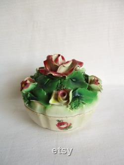 Italian Ceramic Flowers Powder Box Vintage Powder Jar Italy