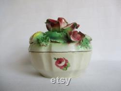 Italian Ceramic Flowers Powder Box Vintage Powder Jar Italy