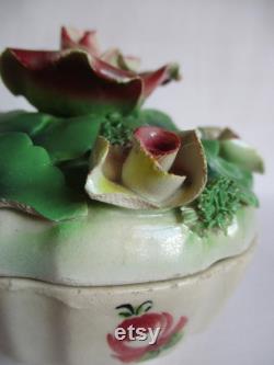 Italian Ceramic Flowers Powder Box Vintage Powder Jar Italy