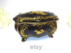 J L Menau, Echt Kobalt, Graf Von Henneberg Porzellan, Footed Powder Box, German Porcelain, Cobalt Gilt Dresser Jar, Unique Gift