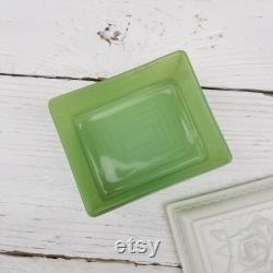 Jadeite Green Anchor Hocking Jewel Box and Vitrock Rose Lid Vintage American Artware Embossed Rose Lid -Fired On Jadeite Jewelry Trinket Box