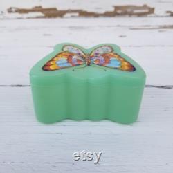 Jadeite Green PLASTIC Butterfly Trinket Box- Vintage Jadite Green Butterfly Shaped Jewelry Storage Box