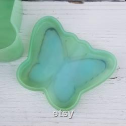 Jadeite Green PLASTIC Butterfly Trinket Box- Vintage Jadite Green Butterfly Shaped Jewelry Storage Box