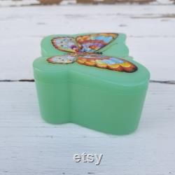 Jadeite Green PLASTIC Butterfly Trinket Box- Vintage Jadite Green Butterfly Shaped Jewelry Storage Box