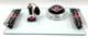 Jane Arts Vanity Mirror Lucite Handles Pink Flowers Footed withAtomizer Powder Box