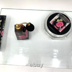 Jane Arts Vanity Mirror Lucite Handles Pink Flowers Footed withAtomizer Powder Box