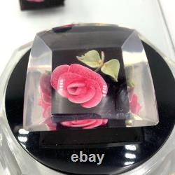 Jane Arts Vanity Mirror Lucite Handles Pink Flowers Footed withAtomizer Powder Box