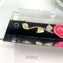 Jane Arts Vanity Mirror Lucite Handles Pink Flowers Footed withAtomizer Powder Box