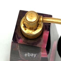 Jane Arts Vanity Mirror Lucite Handles Pink Flowers Footed withAtomizer Powder Box