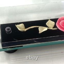Jane Arts Vanity Mirror Lucite Handles Pink Flowers Footed withAtomizer Powder Box