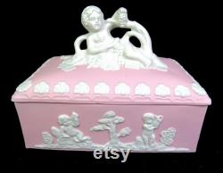Japan Bisque Porcelain 23 120 Pink Jasperware Cherub Putti Dresser Box 1920-50s