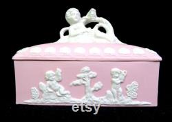 Japan Bisque Porcelain 23 120 Pink Jasperware Cherub Putti Dresser Box 1920-50s