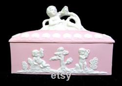 Japan Bisque Porcelain 23 120 Pink Jasperware Cherub Putti Dresser Box 1920-50s