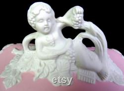 Japan Bisque Porcelain 23 120 Pink Jasperware Cherub Putti Dresser Box 1920-50s