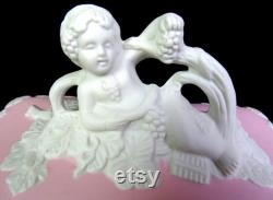 Japan Bisque Porcelain 23 120 Pink Jasperware Cherub Putti Dresser Box 1920-50s
