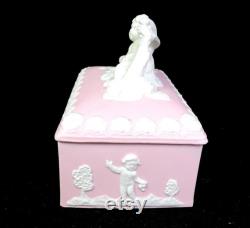 Japan Bisque Porcelain 23 120 Pink Jasperware Cherub Putti Dresser Box 1920-50s
