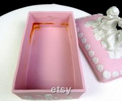 Japan Bisque Porcelain 23 120 Pink Jasperware Cherub Putti Dresser Box 1920-50s