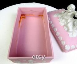 Japan Bisque Porcelain 23 120 Pink Jasperware Cherub Putti Dresser Box 1920-50s