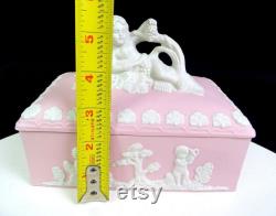 Japan Bisque Porcelain 23 120 Pink Jasperware Cherub Putti Dresser Box 1920-50s