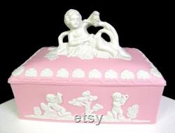Japan Bisque Porcelain 23 120 Pink Jasperware Cherub and Putti Dresser Box 1920-50