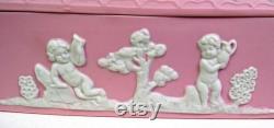 Japan Bisque Porcelain 23 120 Pink Jasperware Cherub and Putti Dresser Box 1920-50